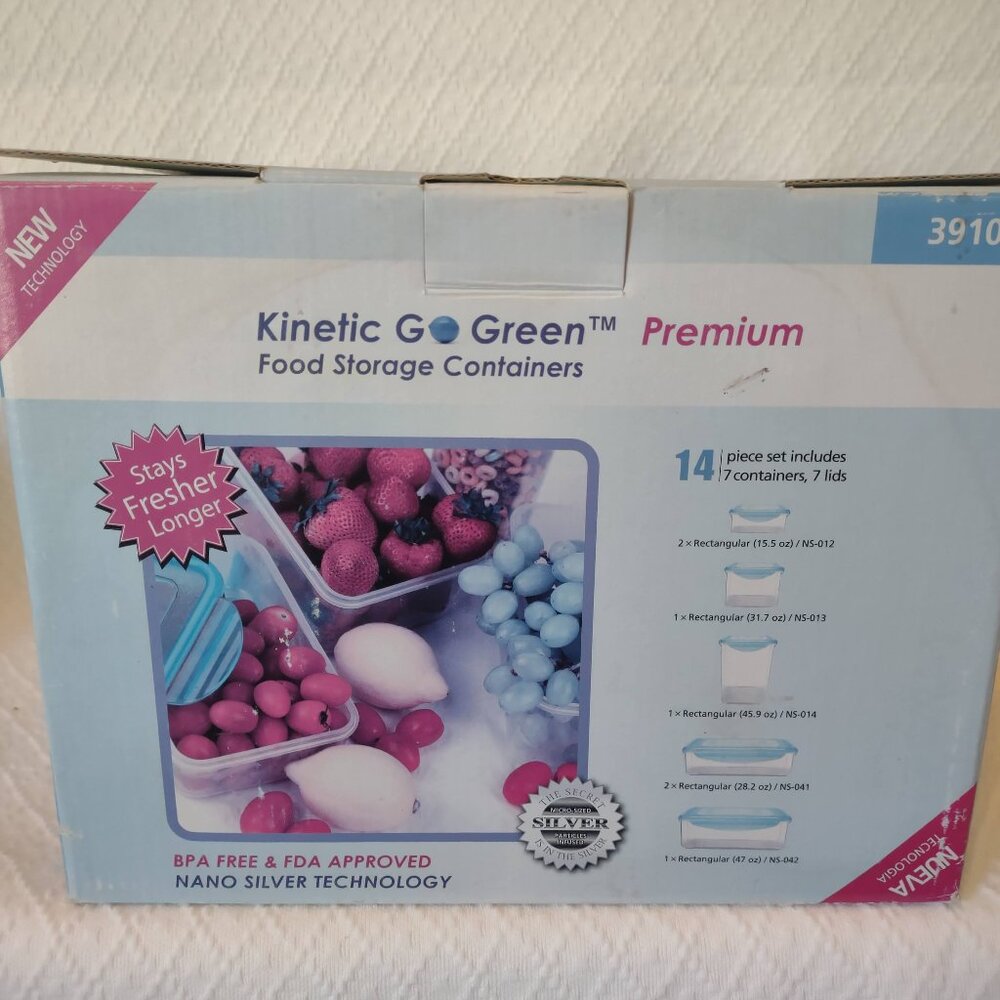 Kinetic Go Green 14-Pc Plastic Food Storage Set UNUSED in Box Nano Silver